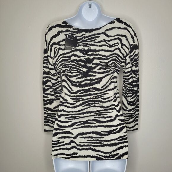 Cyrus black and white striped zebra print animal stretch sweater NWT - Picture 2 of 6